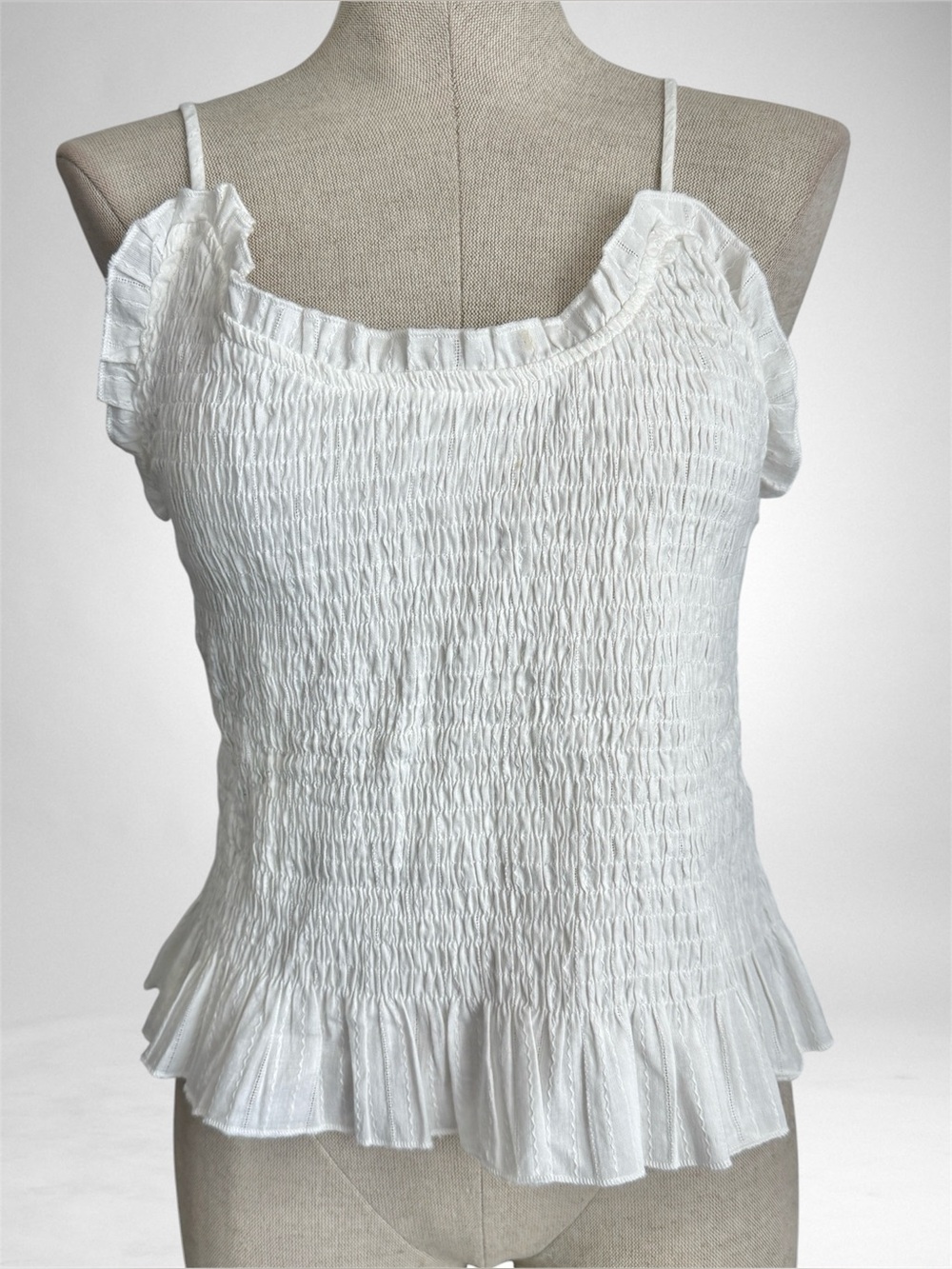 Dee Elly White Smocked Ruffle Cami Peplum Top XL